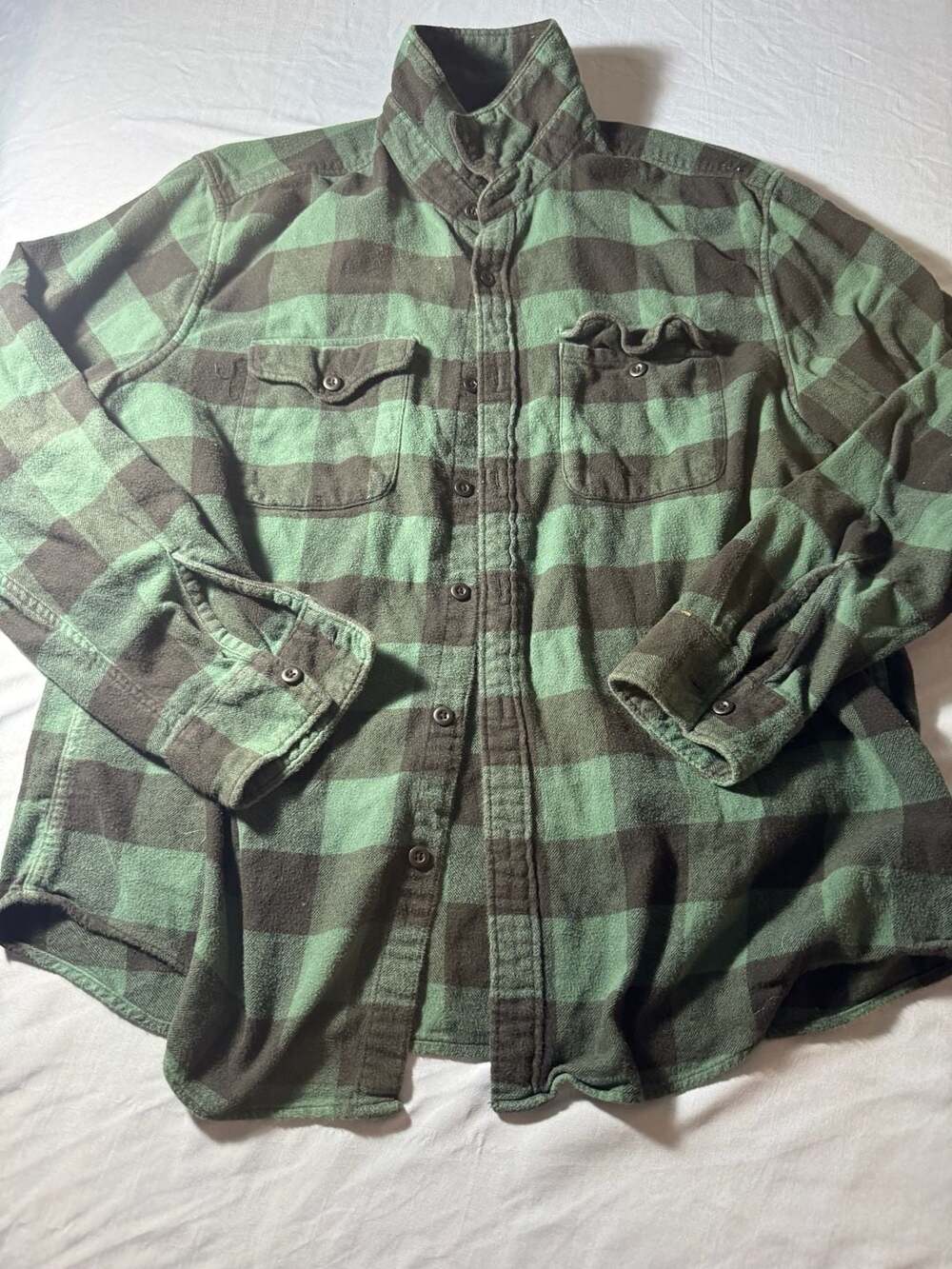 American Eagle Flannel Shirt, Green and Black Checkered, XL